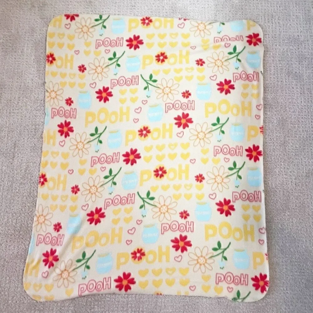 Disney Pooh Yellow Fleece Blanket Soft Nursery Honey Pot Pink Floral Vintage